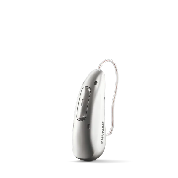 Phonak Audéo Infinio (Audéo I-R) en acabado Silver Gray — imagen oficial de producto de Phonak / © Sonova AG